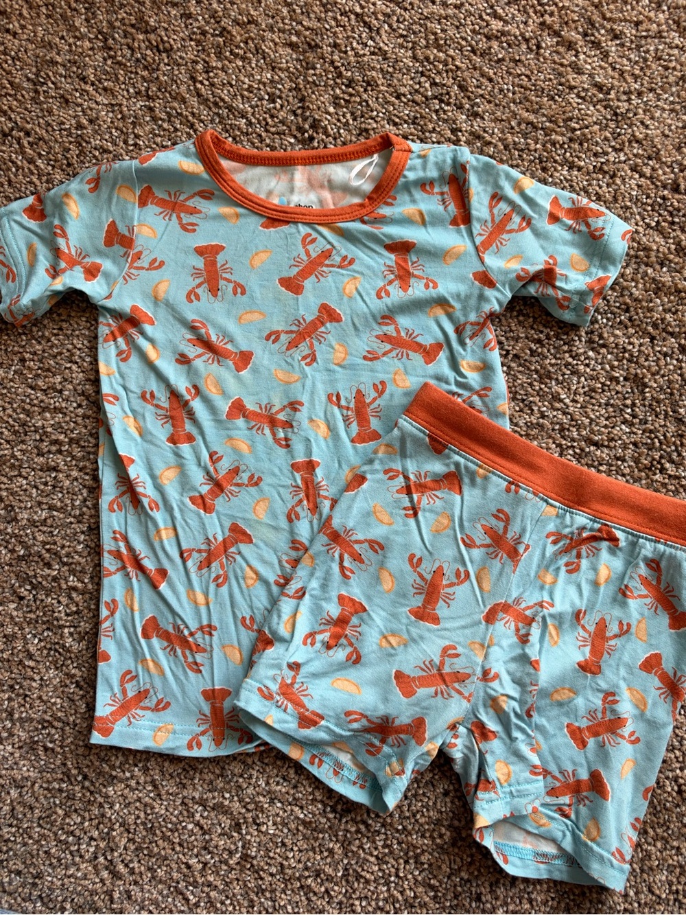 LITTLE ONE SHOP Bamboo Teal Lobster Print Short Sleeve Tee & Shorts Pajama Set